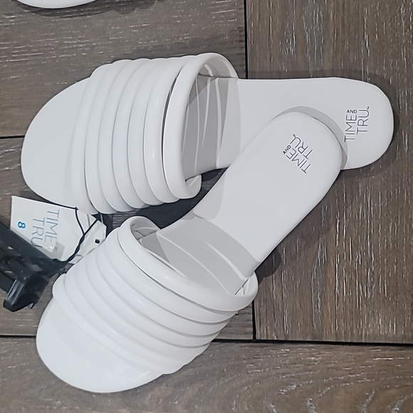 Time and Tru Women's White Multi-Band Slide Sandals NWT - Picture 1 of 5